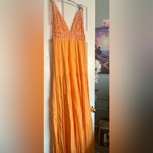 Free People Crochet Bodice Flared Leg Jumpsuit Sz 14